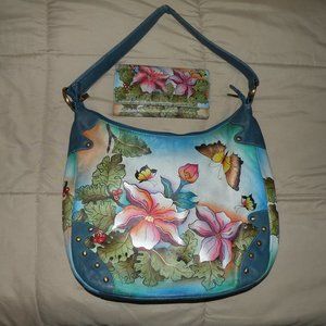 large Anuschka handbag with matching wallet